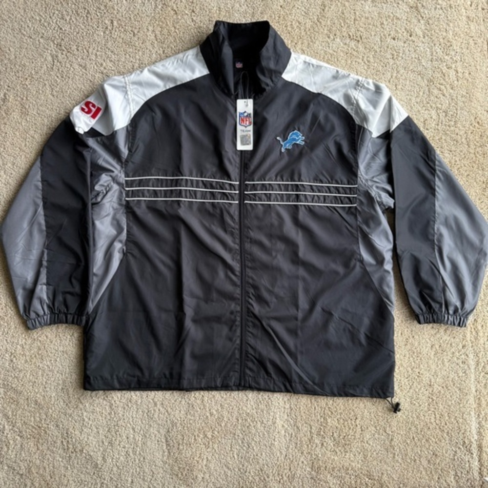 Detroit Lions NFL Reebok Jacket Men’s XXL Black Gray Full Zip NWT - Picture 1 of 11